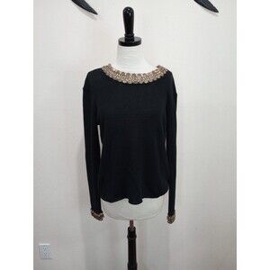 Maje Black Sweater With Gold Chain Collar and Cuffs ~ Size 2 / M